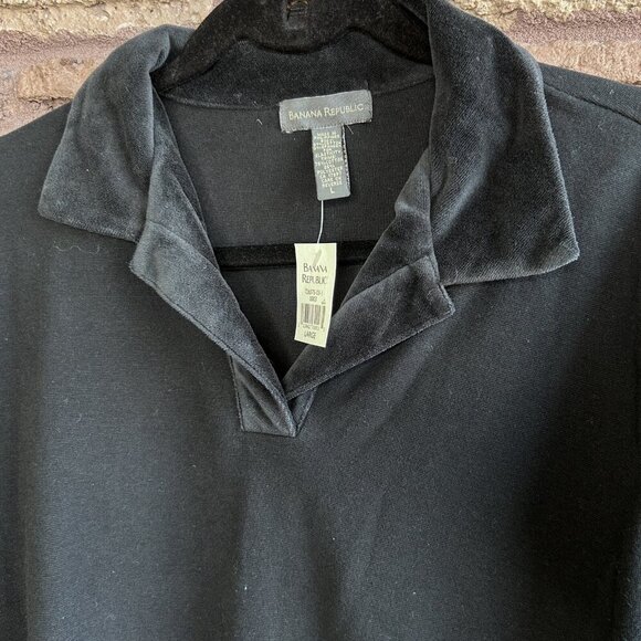 Banana Republic Vintage Black Velvet Collar Cuffs Casual Top T-shirt NWT Size L - Picture 7 of 8